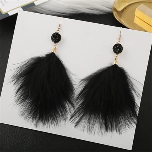 Long Feather Tassel Earrings Bohemian Elegant Dangle Earrings for Women - Picture 2 of 3